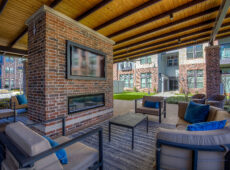 Outdoor Seating Area with TV and Fireplace